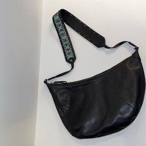 Lucky Brand Black Leather Crescent Guitar Strap Bag